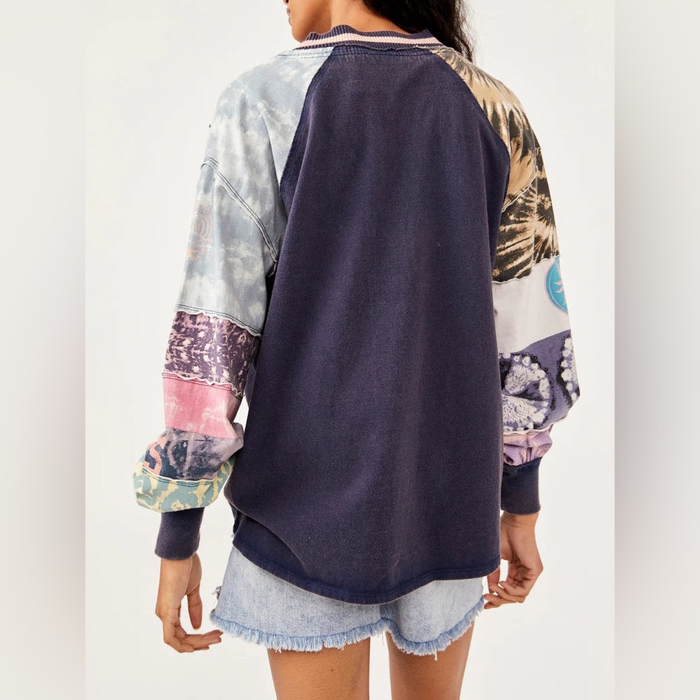 NWT Free People MARLEY Button Down Striped Placket Print Sleeve Top Size Small - Picture 3 of 3